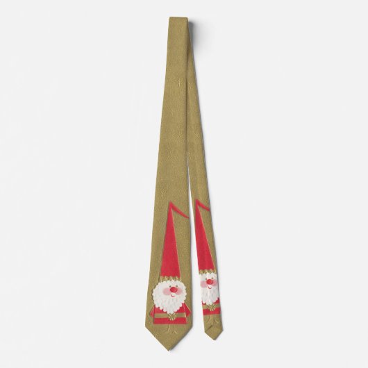 ヴィンテージクリスマスキュートサンタクロース格言オン金ゴールド ネクタイ (正面)
