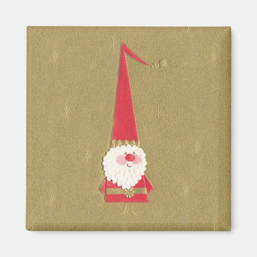 ヴィンテージクリスマスキュートサンタクロース格言オン金ゴールド マグネット (正面)