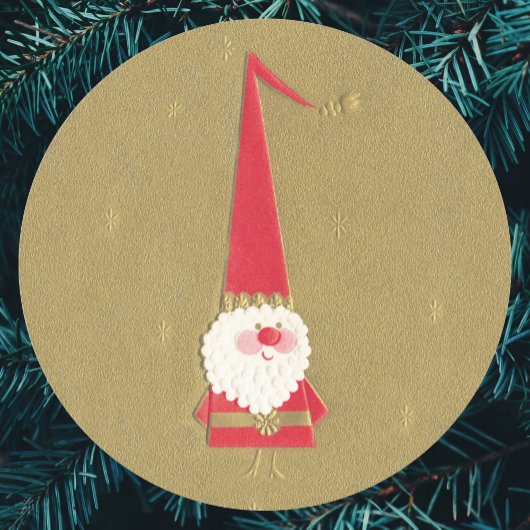 ヴィンテージクリスマスキュートサンタクロース格言オン金ゴールド ラウンドシール