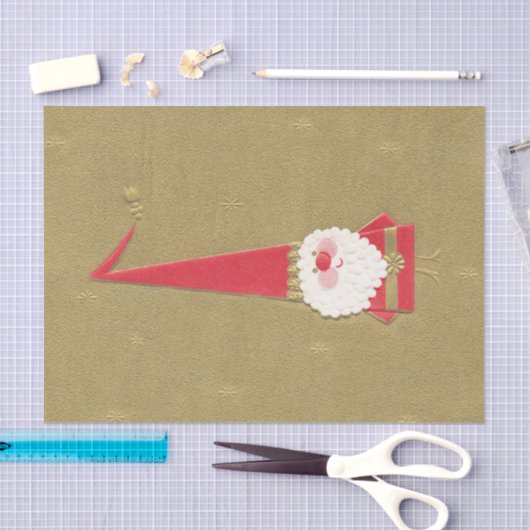 ヴィンテージクリスマスキュートサンタクロース格言オン金ゴールド 薄葉紙 (クラフト)