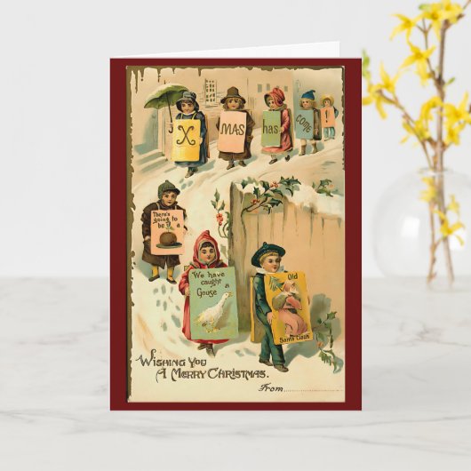 ヴィンテージクリスマスキュートレトロキッズパーソナライズされた カード (黄色い花)