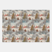 ヴィンテージクリスマスキラキラ冬の村 ラッピングペーパーシート (正面)