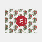 ヴィンテージクリスマスギフトホリデモノグラムのー フリースブランケット (正面(横))