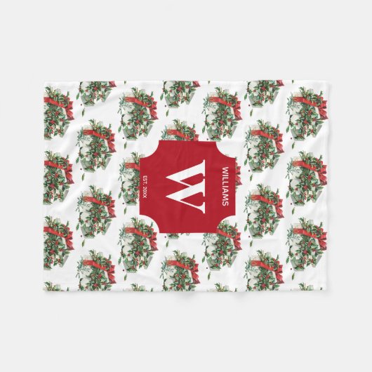 ヴィンテージクリスマスギフトホリデモノグラムのー フリースブランケット (正面(横))
