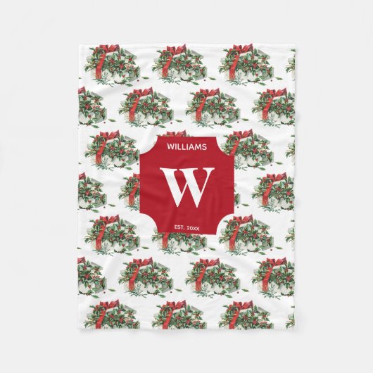 ヴィンテージクリスマスギフトホリデモノグラムのー フリースブランケット (正面)