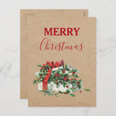 ヴィンテージクリスマスギフトホリデーホリーベリークラフト シーズンポストカード (正面/裏面)