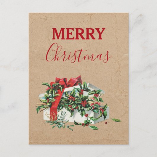 ヴィンテージクリスマスギフトホリデーホリーベリークラフト シーズンポストカード (正面)