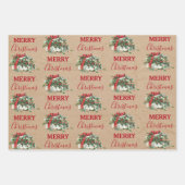 ヴィンテージクリスマスギフトホリデーホリーベリークラフト ラッピングペーパーシート (正面2)