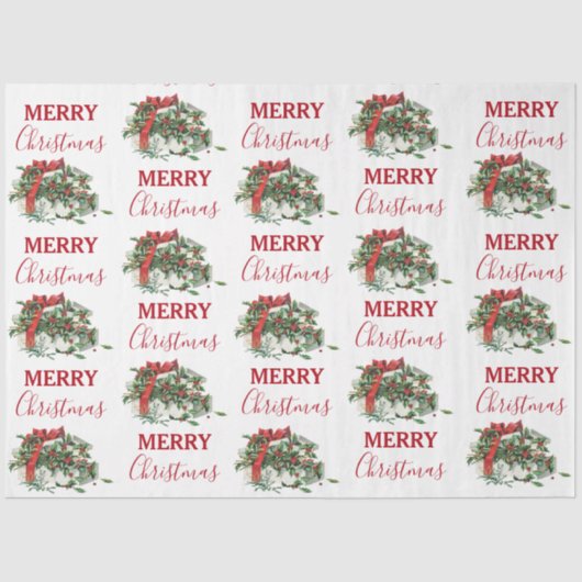 ヴィンテージクリスマスギフトホリデーホリーベリー 薄葉紙 (正面)