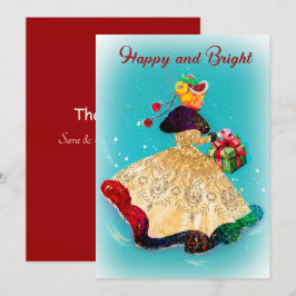 ヴィンテージクリスマスギフトボックス金ゴールドグリッター女 サンキューカード