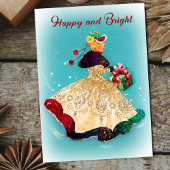 ヴィンテージクリスマスギフトボックス金ゴールドグリッター女 シーズンカード