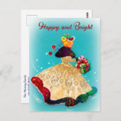 ヴィンテージクリスマスギフトボックス金ゴールドグリッター女 ポストカード (正面/裏面)