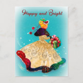 ヴィンテージクリスマスギフトボックス金ゴールドグリッター女 ポストカード (正面)