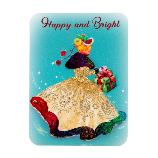 ヴィンテージクリスマスギフトボックス金ゴールドグリッター女 マグネット (縦)