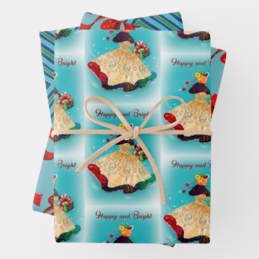 ヴィンテージクリスマスギフトボックス金ゴールドグリッター女 ラッピングペーパーシート (インサイチュ)