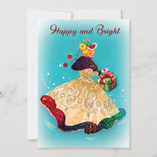 ヴィンテージクリスマスギフトボックス金ゴールドグリッター女 招待状 (正面)