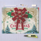 ヴィンテージクリスマスギフトラッピング紙 薄葉紙 (クラフト)