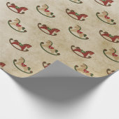 ヴィンテージクリスマスギフト赤ロッキングホース金ゴールド ラッピングペーパー (角)