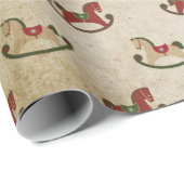 ヴィンテージクリスマスギフト赤ロッキングホース金ゴールド ラッピングペーパー (ロールコーナー)
