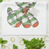 ヴィンテージクリスマスギンガムパピードッグぬいぐるみ動物 キッチンタオル (折り畳み)