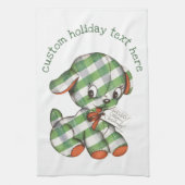 ヴィンテージクリスマスギンガムパピードッグぬいぐるみ動物 キッチンタオル (縦)