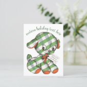 ヴィンテージクリスマスギンガムパピードッグぬいぐるみ動物 シーズンポストカード (スタンド正面)