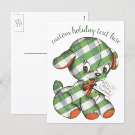 ヴィンテージクリスマスギンガムパピードッグぬいぐるみ動物 シーズンポストカード