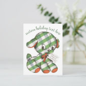 ヴィンテージクリスマスギンガムパピードッグぬいぐるみ動物 シーズンポストカード (スタンド正面)