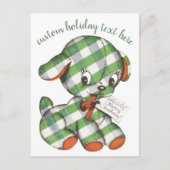 ヴィンテージクリスマスギンガムパピードッグぬいぐるみ動物 シーズンポストカード (正面)