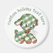 ヴィンテージクリスマスギンガムパピードッグぬいぐるみ動物 マグネット (正面)