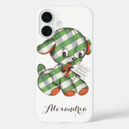 ヴィンテージクリスマスギンガムパピードッグぬいぐるみ動物 iPhone 16ケース