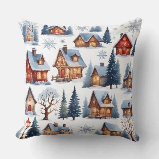 ヴィンテージクリスマスクオリティントスモールタウンヴィレッジ クッション (正面)