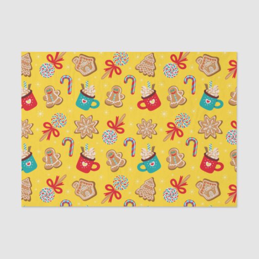 ヴィンテージクリスマスクッキー、キャンディとマグカップ 薄葉紙 (正面)