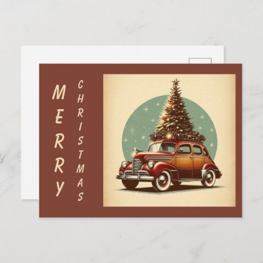 ヴィンテージクリスマスクラシック車の休日はがき シーズンポストカード (正面/裏面)