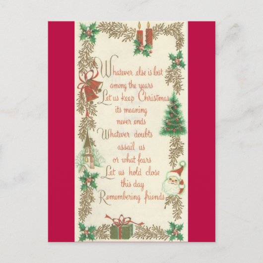 ヴィンテージクリスマスクリスマスメッセージ シーズンポストカード (正面)