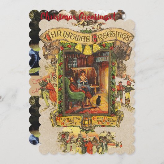 ヴィンテージクリスマスグリーツフラットフォトカード シーズンカード (正面/裏面)