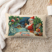 ヴィンテージクリスマスグリーティノグピロー ランバークッション (ブランケット)