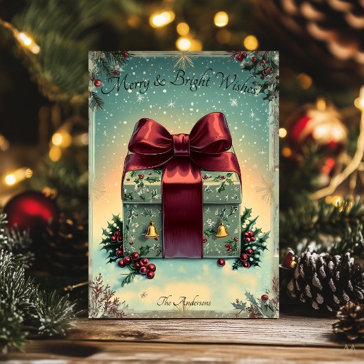 ヴィンテージクリスマスグリーティングとフェスティバルギフトボックス 招待状