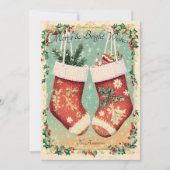 ヴィンテージクリスマスグリーティングとフェスティバルストッキング 招待状 (正面)