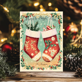 ヴィンテージクリスマスグリーティングとフェスティバルストッキング 招待状