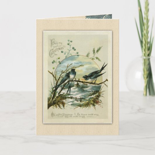 ヴィンテージクリスマスグリーティングアンティーククリスマスバード シーズンカード (正面)