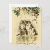 ヴィンテージクリスマスグリーティングキティ猫 シーズンポストカード (正面/裏面)