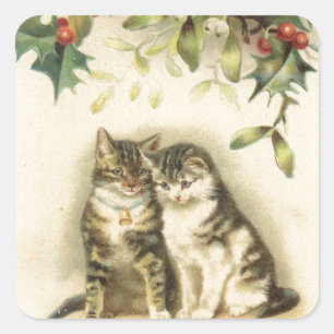 ヴィンテージクリスマスグリーティングキティ猫 スクエアシール