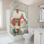 ヴィンテージクリスマスグリーティングキュートレッドハウススリー シャワーカーテン (インサイチュ)