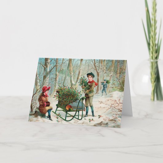 ヴィンテージクリスマスグリーティングギャザリングホリー シーズンカード (正面)