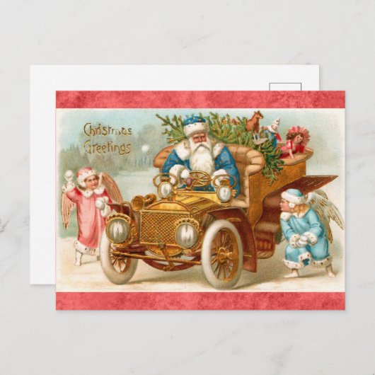 ヴィンテージクリスマスグリーティングサンタ&エンジェル ポストカード (正面/裏面)