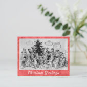 ヴィンテージクリスマスグリーティングズルイワインキャット ポストカード (スタンド正面)