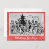 ヴィンテージクリスマスグリーティングズルイワインキャット ポストカード (正面/裏面)