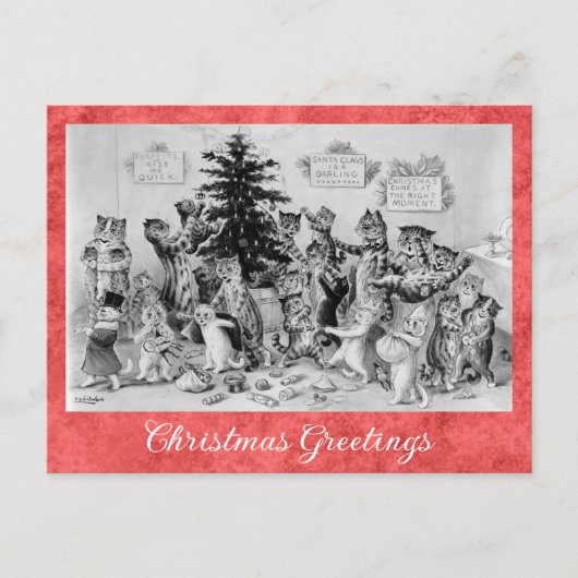 ヴィンテージクリスマスグリーティングズルイワインキャット ポストカード (正面)
