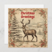 ヴィンテージクリスマスグリーティングディアー シーズンカード (正面/裏面)